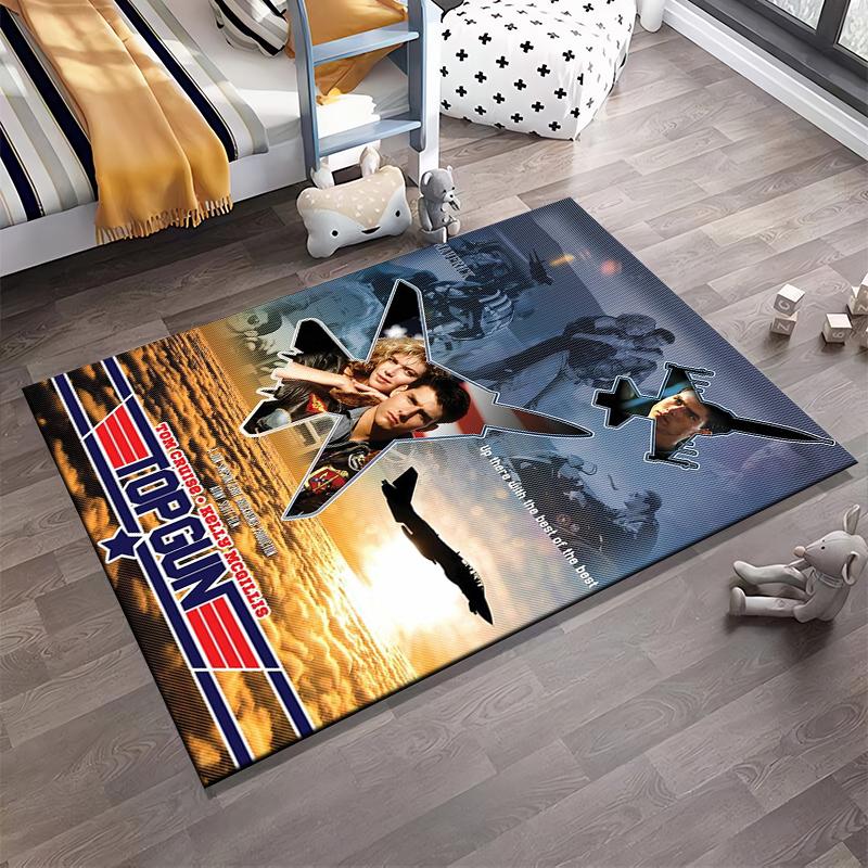 Top Gun Themed Carpet with Fighter Jet and Sunset Background Design Suitable for use as an anti-slip for living room bedroom sofas