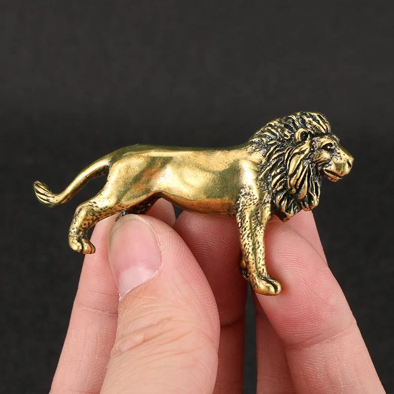 Pure Brass Lion King Figurines Miniature Home Desktop Decoration Ornament Antique Copper Animal Statue Home Decor Accessories