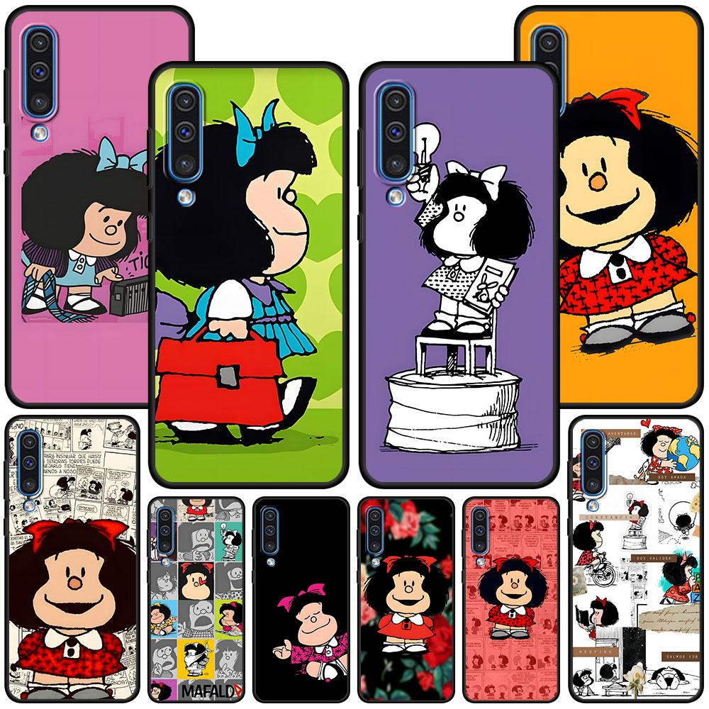 Cute Mafalda Case for Samsung Galaxy A10s A50 A50s A02s A03s A20 A30 A20e A70 A70s A20s A30s A10 A40 A04 A04s Black Phone Cover