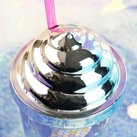 Стакан для воды 420 мл с соломинкой, двухстенный, с термоизоляцией, не содержит БФА, герметичный, пластиковый, с рисунком русалки, поильник для школы