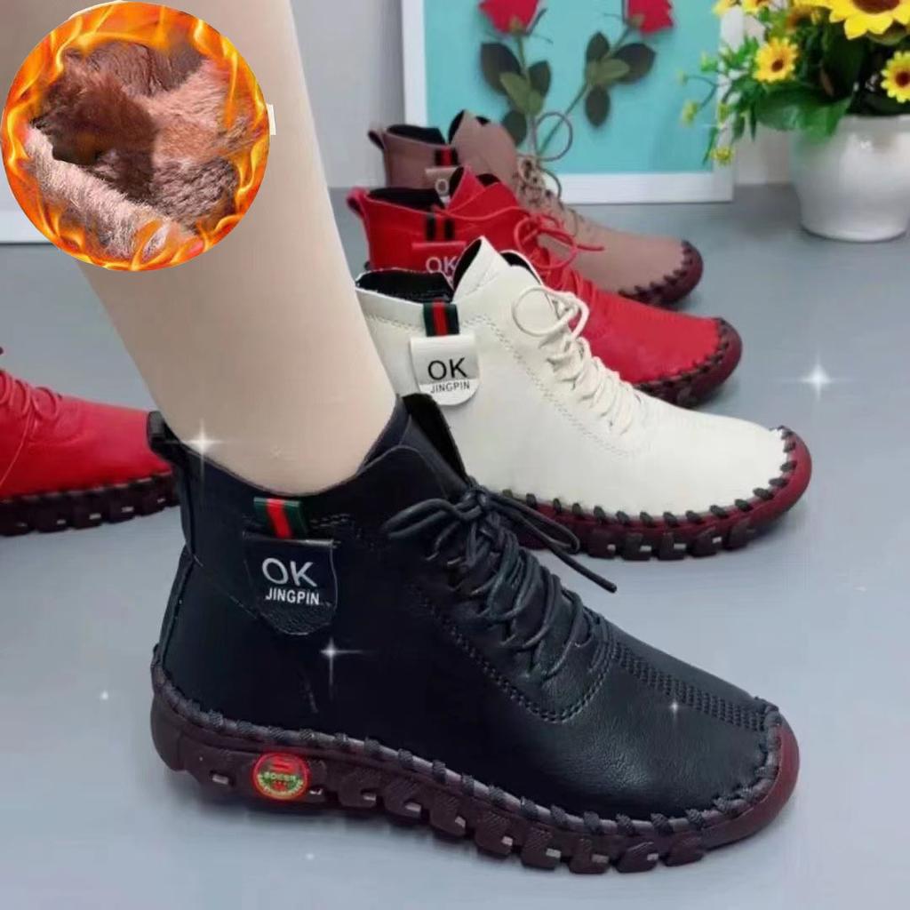 Хлопковые сапоги большого размера. Сшитые вручную лоферы на толстой подошве. Бархатные утепленные хлопковые туфли с плоской подошвой. Повседневная хлопковая обувь на мягкой подошве. Обувь для мам.