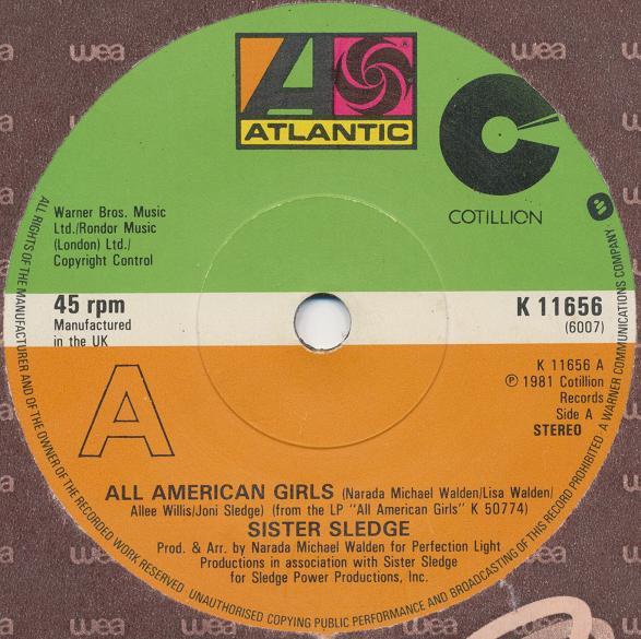 7-дюймовая пластинка SISTER SLEDGE All American Girls K11656 Atlantic 1981 UK SoulFunk Б/у