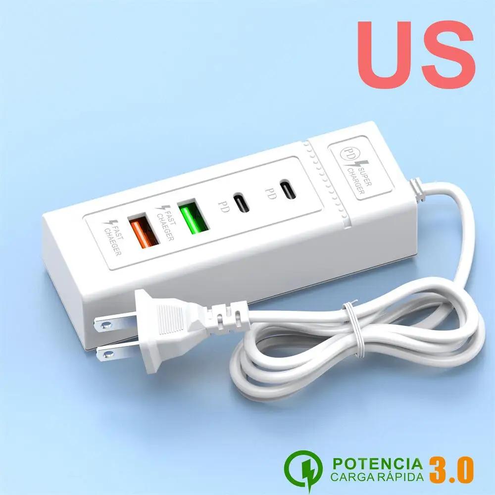 4 Ports USB C Charger Power Strip PD Type C Fast Charging Wall Charger Socket USB Quick Charge 3.0 EU/US/UK Plug Power Adapter