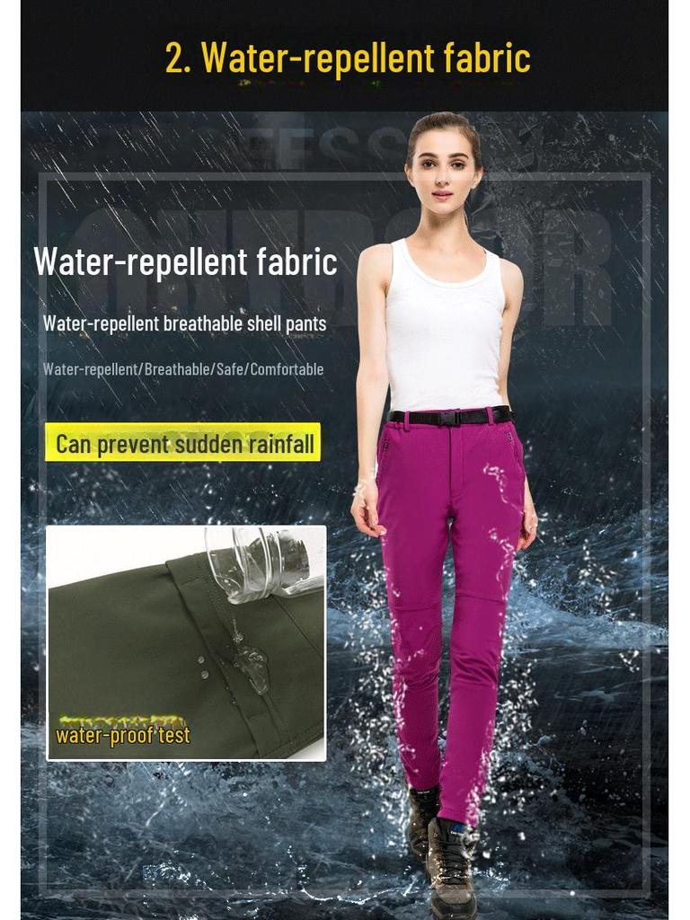 Мужские и женские водонепроницаемые ветрозащитные брюки софтшелл на флисовой подкладке для активного отдыха, лыж и альпинизма.