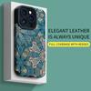 Vertical Grain Leather Fashion Totem Floral Printed Shell Soft Silicone Phone Case Back Cover with Camera Lens Full Protection for iPhone