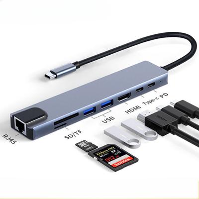 8-в-1 USB C-концентратор с портом Ethernet, многопортовый адаптер типа C, док-станция для ноутбука
