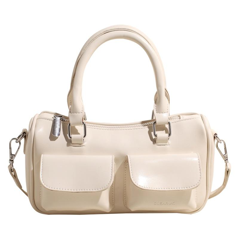 New Women's Bag Fashion Niche Oil Wax Leather Bowling Bag Multi-pocket Underarm Bag Commuter Tote Bag Shoulder Bag
