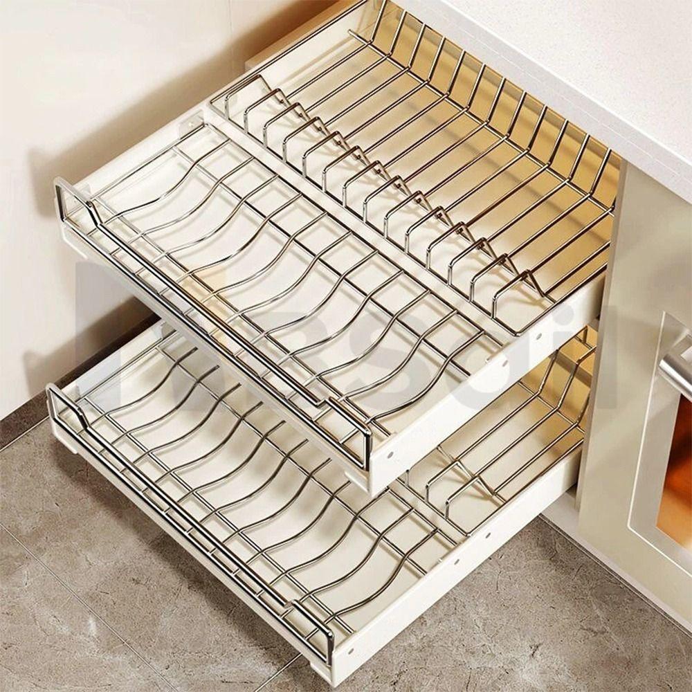Pullout Slider Bowl Dish Storage Shelf Punch-free Spice Rack Kitchen Storage Rack Kitchen