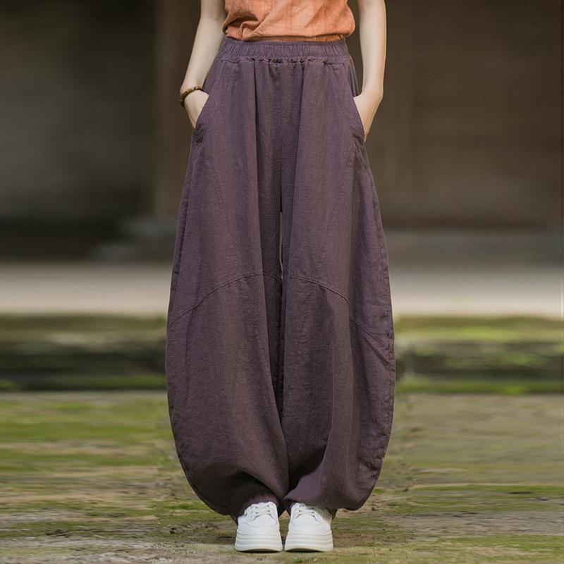 Шаровары из утолщенного бархата рами и хлопкового льна - Весна 25 Женские брюки для медитации