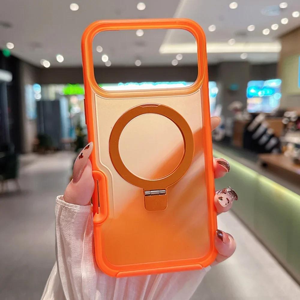 Armor Ring For Magsafe Holder Phone Case For iPhone 17 16 15 14 Pro Max Plus Magnetic Transparent Soft Bumper Shockproof Cover