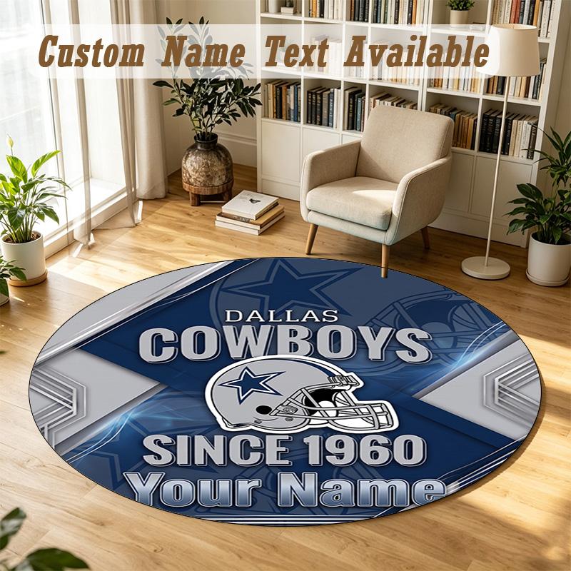 Round Rug Custom NameDallas Cowboys Pattern Non Slip Carpet Home Floor Decor