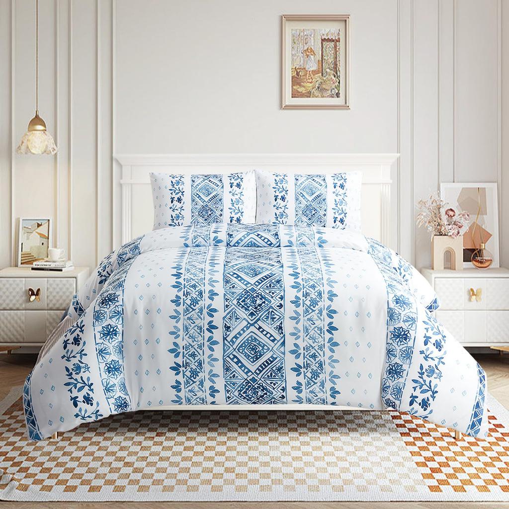 White Leaf Three-piece Quilt Cover Digital Printing Bedding Set Simple Flower Bed Cover