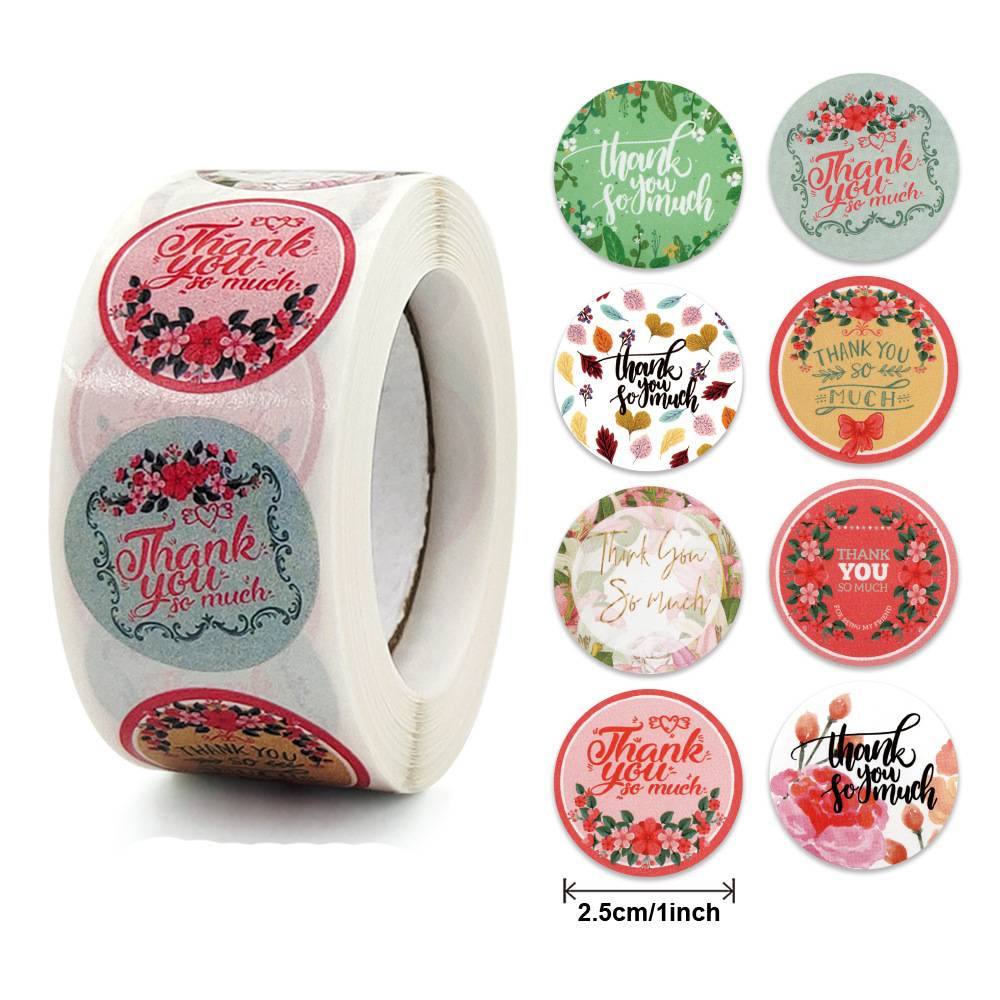 Около 500 шт. наклейки с цветами «спасибо» для конвертов, подарочные запечатывания, деловая упаковка, печать, этикетка, канцелярские наклейки, рулоны ручной работы