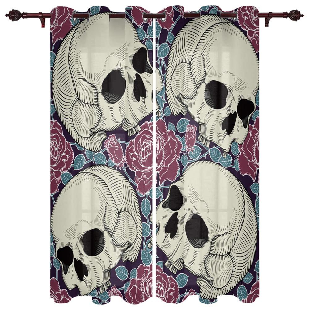 Художественный Череп Красные Цветы Волна Новые Простые Шторы Украшения Дома Шторы Современные Товары Для Дома