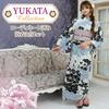 RAVIR Yukata Set with Morning and Gray Camellia Fluffy Obi and Geta One Size Fits All Women's 3-Piece White, Black, Glory, Patterns, Belt, Sandals,
