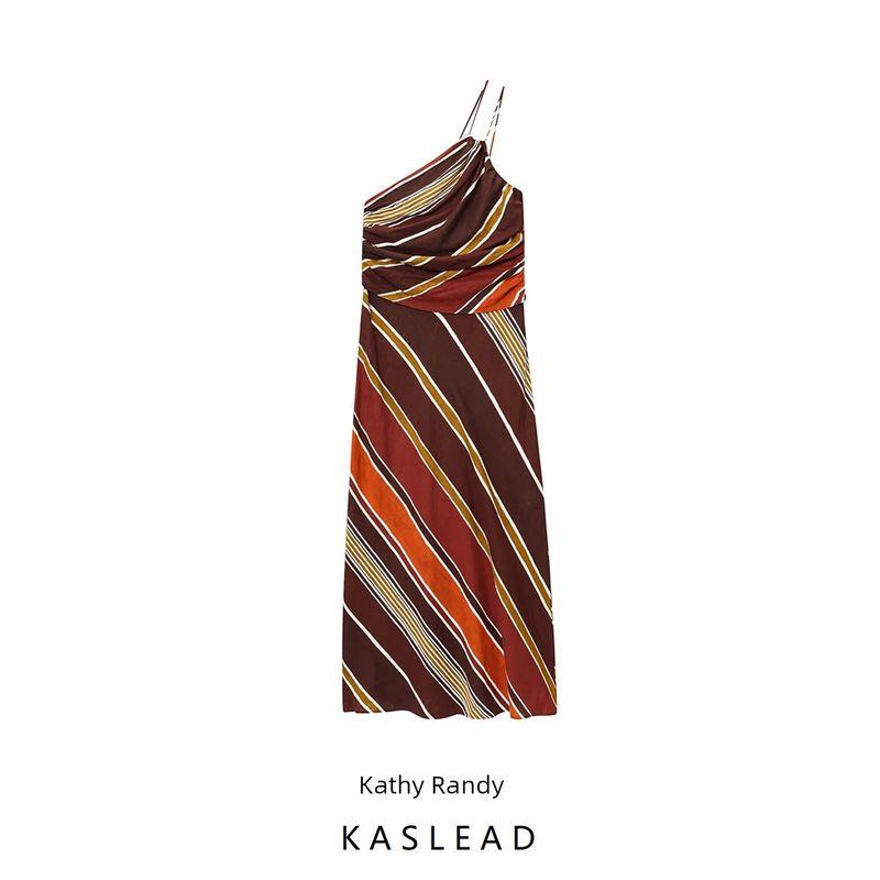 Kaslead New Arrival Women's Clothing Fashion Style Fashion Stripes Asymmetric Midi Skirt Dress 8734137