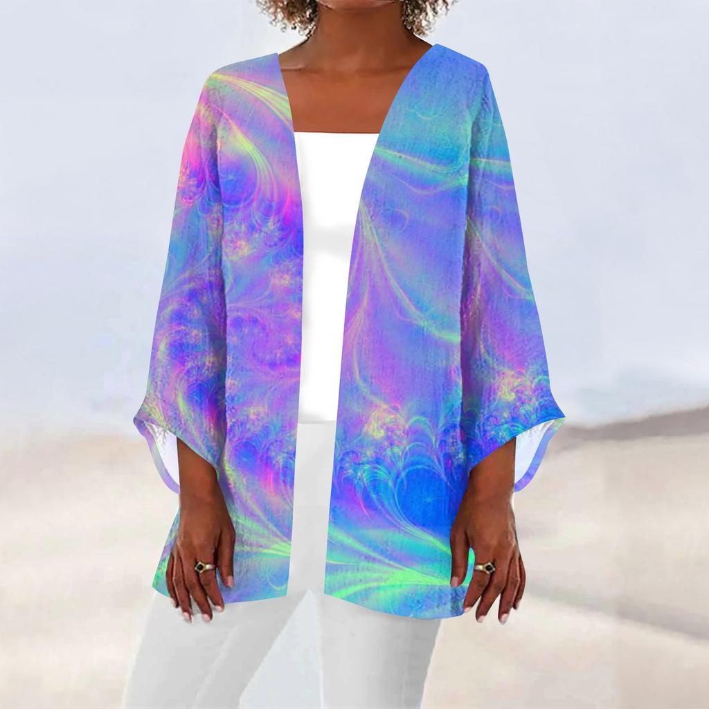 Women's Casual Fashion Caot Retro Printed Lightweight Medium Length Jacket Cardigan