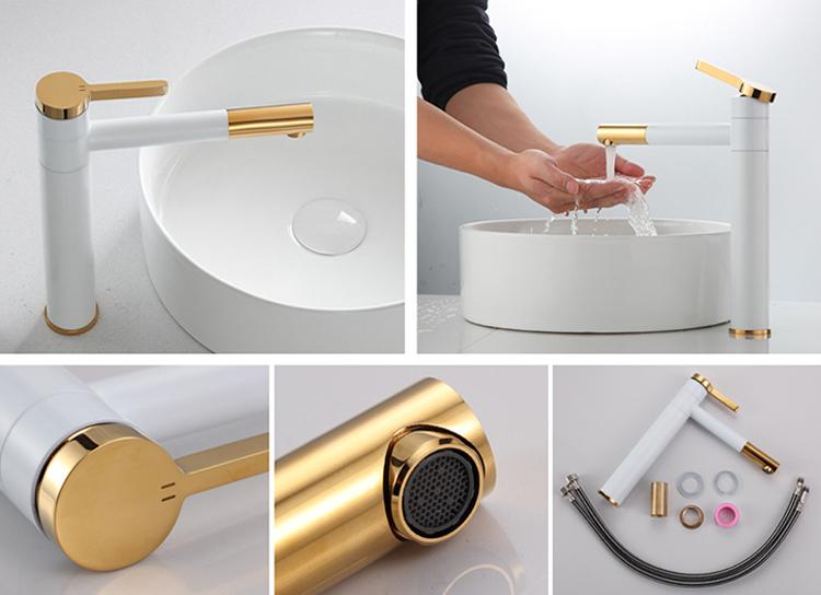 Smart White Gold Tall Washbasin Tap, White/Gold Color