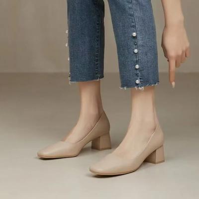 Модная обувь женская 2025 Бренд Неглубокие Женские Туфли на Высоком Каблуке Мода Квадратный Носок Офис и Карьера Новинка Большой Размер Самые Продаваемые Каблуки Женские