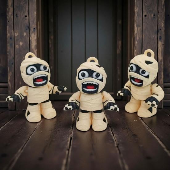 Halloween Mummy Statue 3D Printed Mummy Figurine Movable Joints Mummy Ornament Holiday Party Home Office Desktop Decoration