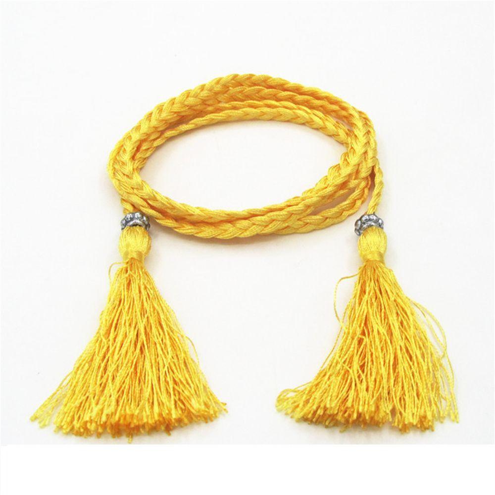 Thin Rope Self-Tie Woven Tassel Belt Bowknot Decorated Waist Women Braided