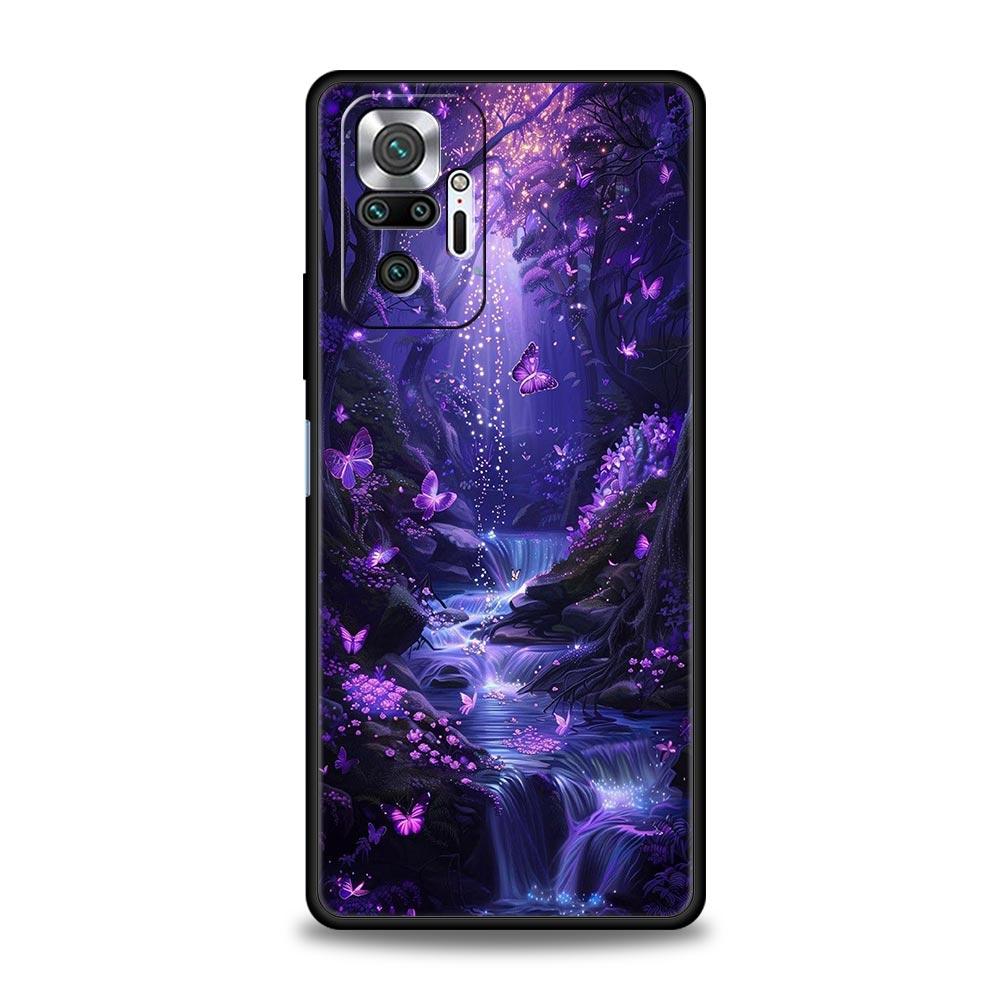 Art Purple Butterfly Phone Case Cover for Redmi 14C 10C Note 15 14 13 12 10 11 K40 Pro Plus 5G Soft TPU Shockproof Shell Fundas
