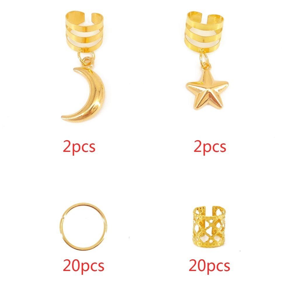 44pcs Stars Moon Hollow Out Hair Ring Dread Locks Hair Braid Tubes Dreadlocks Beads Decor