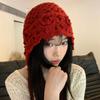 Ethnic Style Handmade Hook Flower Hat for Women In Autumn and Winter Retro Flowers Hollow Knitted Hat for Travel Photo Pullover Wool Hat