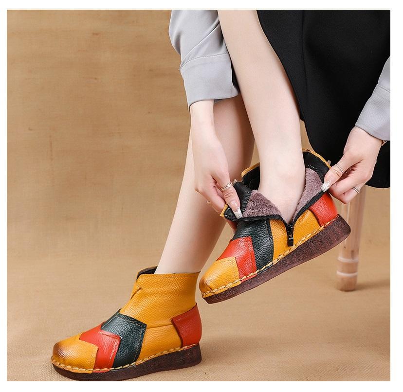 Женская обувь в стиле ретро для женщин 2024 года, осенне-зимние заплатанные ботильоны из коровьей кожи высшего качества, роскошные ботильоны