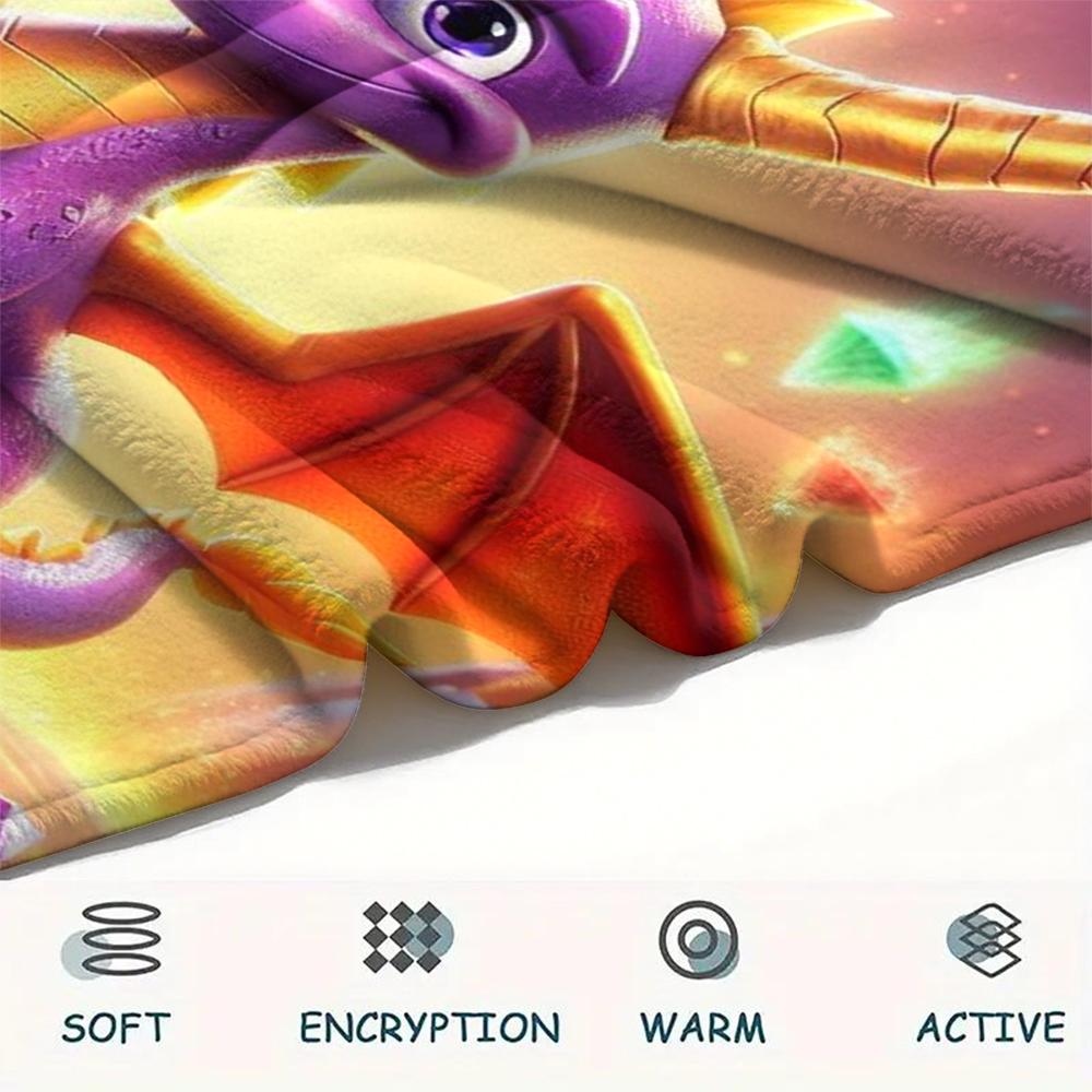 1PC Spyro the Dragon Print Flannel Blanket, High quality Comfortable for All Seasons, Home Decor, Warmth and Comfort, Perfect for Christmas Gifts
