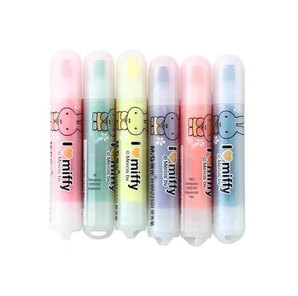 Snoopy Stationery Mini Fluorescent Marker Set - 6 Portable Watercolor Pens for Students