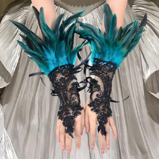 Yousheng, 1 шт., сексуальные кружевные длинные перчатки из искусственного пера, готические сетчатые рукава, варежки с вышивкой для Хэллоуина, женские сценические аксессуары