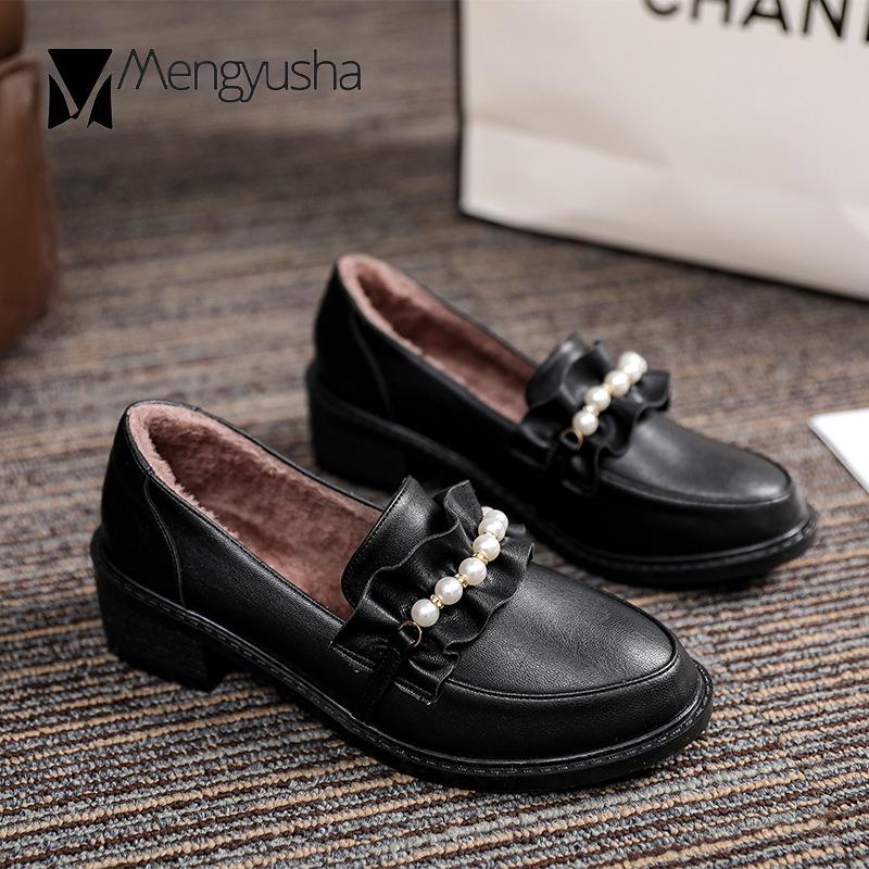 Модные шикарные матовые и лакированные кожаные оборки, бусины, оксфорды, женская обувь, мокасины, круглый нос, толстый каблук, броги, женская обувь, неглубокие жемчужные балетки