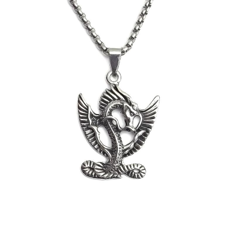 Кулон Дракон из Титановой Стали Панк Ожерелье Ретро Модный Мужской Титановая Сталь Животное Летающий Дракон