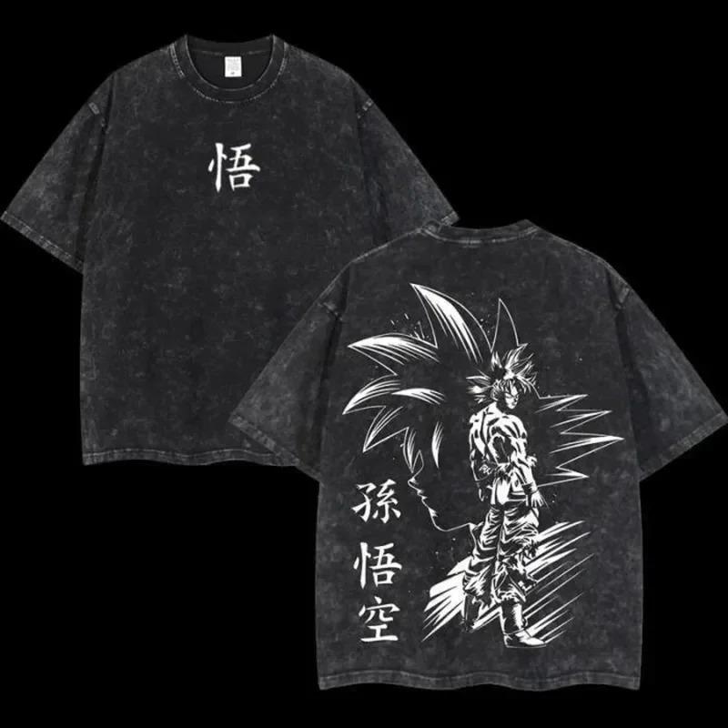 Аниме Dragon Ball Косплей Стиранная Футболка Принт Веджита Четвертый Хлопок Короткий Рукав Свободная Большая Повседневная Спортивная Футболка для Фитнеса Мужская Одежда Харадзюку