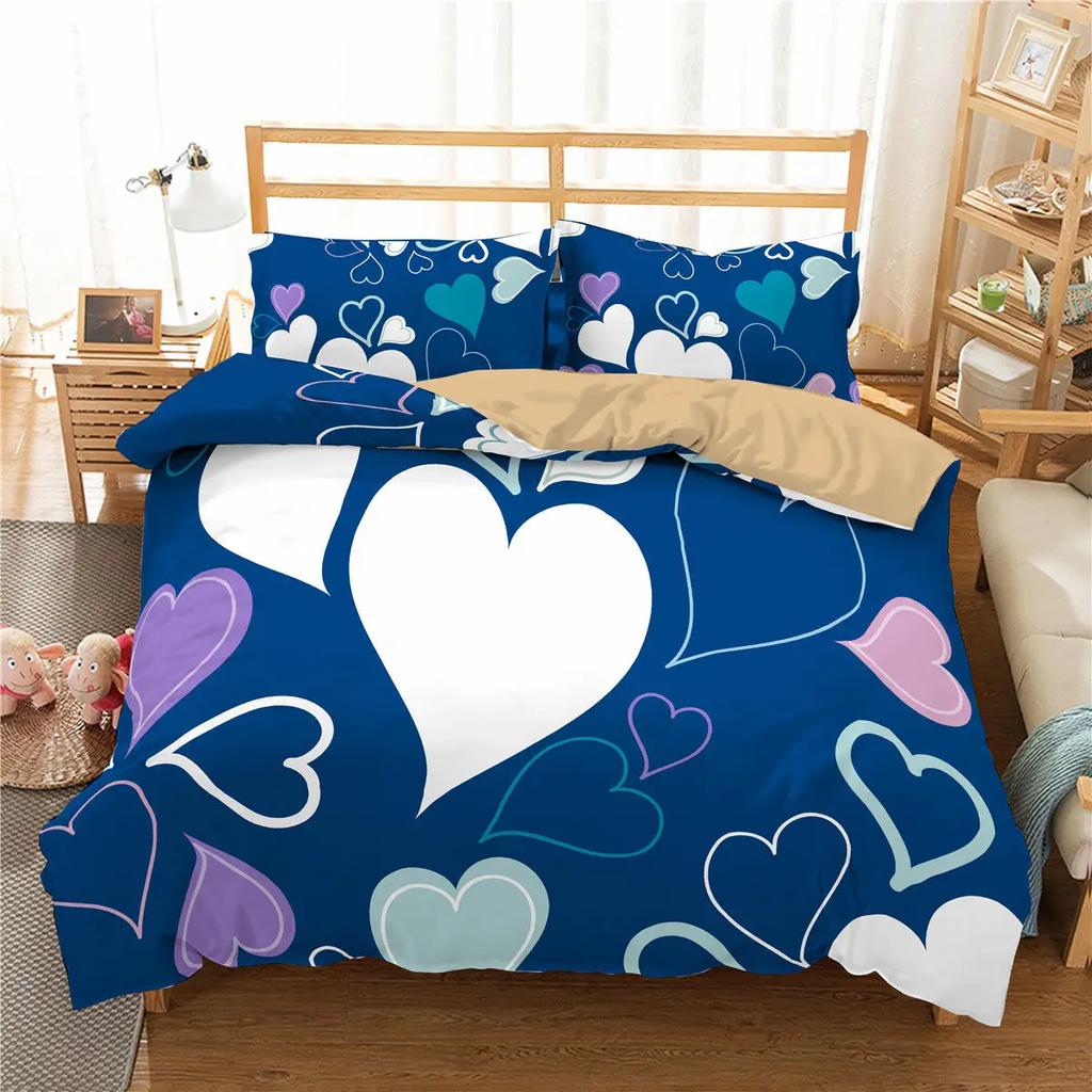 Комплект постельного белья с сердечками для девочек и детей. Милый комплект постельного белья с сердечками и геометрическим узором. Романтичный комплект постельного белья из полиэстера.