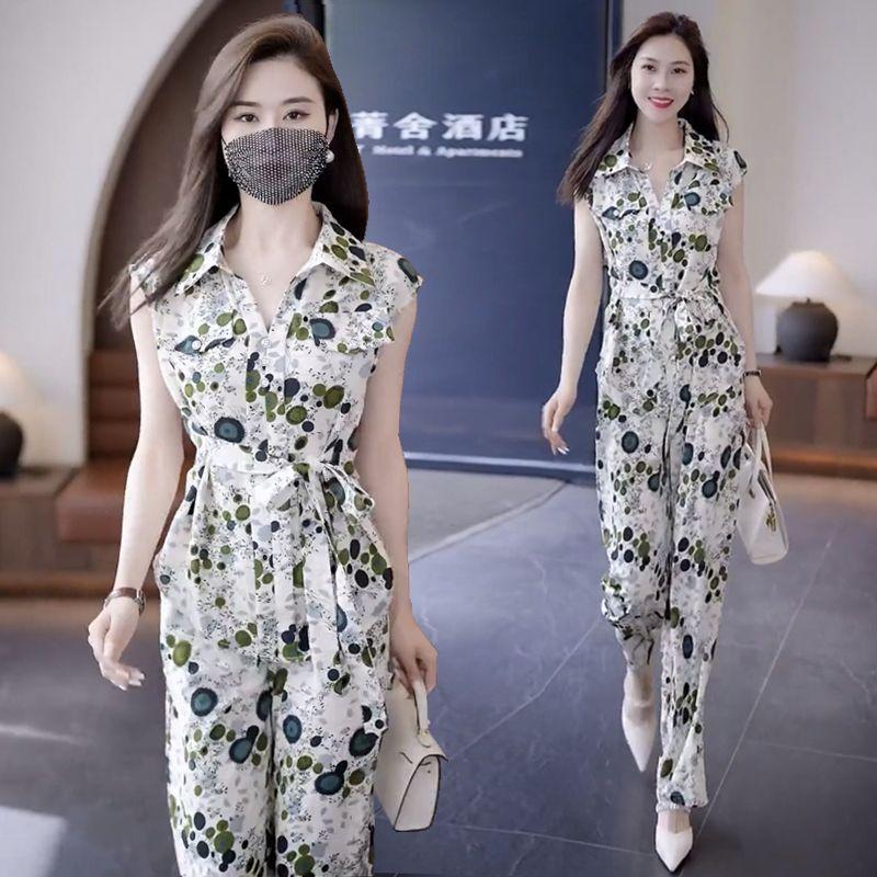 Повседневный женский костюм, летний темперамент, модный костюм в стиле вестерн с короткими рукавами и широкими брюками, состоящий из двух частей