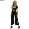 Black Fashion Doll Clothes Set for Barbie Outfits 1/6 Dolls Accessories For Barbie Dollhouse Top T-shirt Trousers Pants Toys
