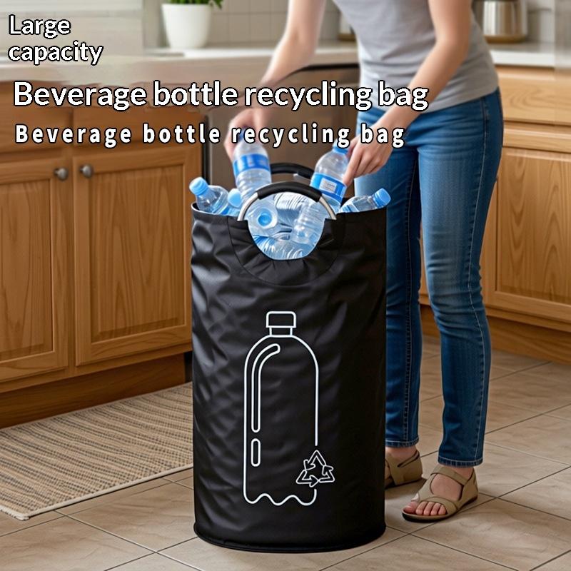 N$ Large Capacity Empty Bottle Storage Basket With Aluminum Handle 81L Wastewater Bottle Collector Bag Folding Recycling Bin