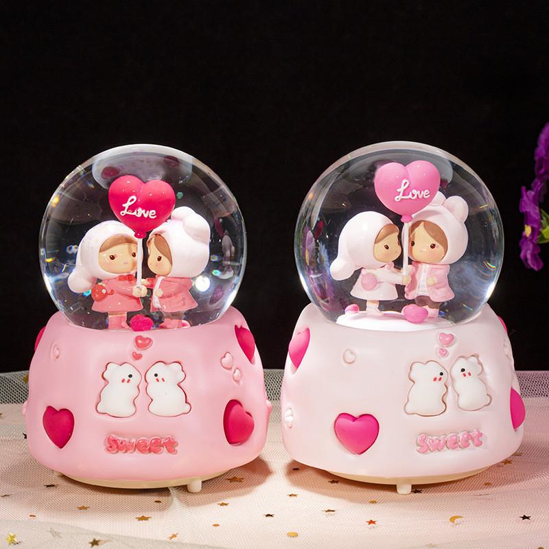 Heart To Heart Snow Crystal Ball Light Music Box Night Light Aaa Electric Battery