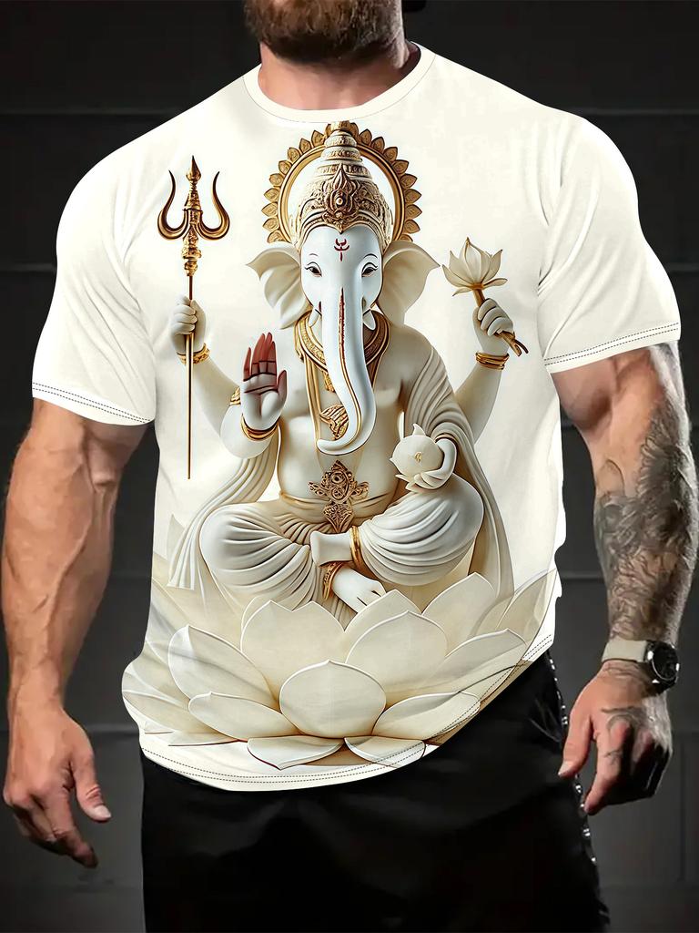 3D Printed Lord Lotus Design Men'S Round Neck T-Shirt – Summer Casual Wear for Outdoor Activities, Running & Fitness, Perfect As a Gift Or Comfortable