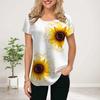Women Summer T Shirt White Sunflower Print Short Sleeve Tees Casual Printed Tops