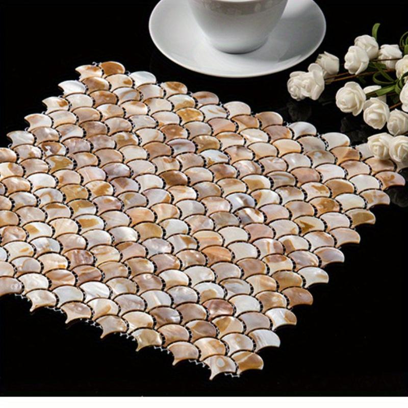 1 шт., веерообразная мозаика в виде рыбьей чешуи, настенная плитка в виде ракушки, настенные наклейки для кухни, гостиной, прихожей, плитки, с подложкой, самоклеящиеся модели можно резать