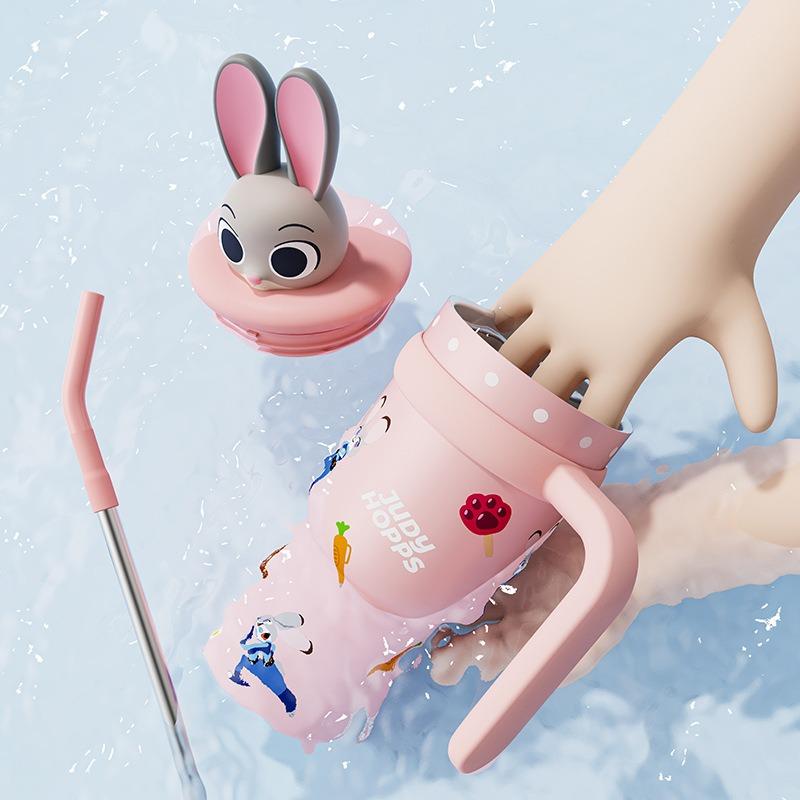 Термокружка Disney 700 мл, нержавеющая сталь, сохраняет холод и тепло, Стич, Лотсо, Кофейная кружка с соломинкой, Портативная, для воды в машину