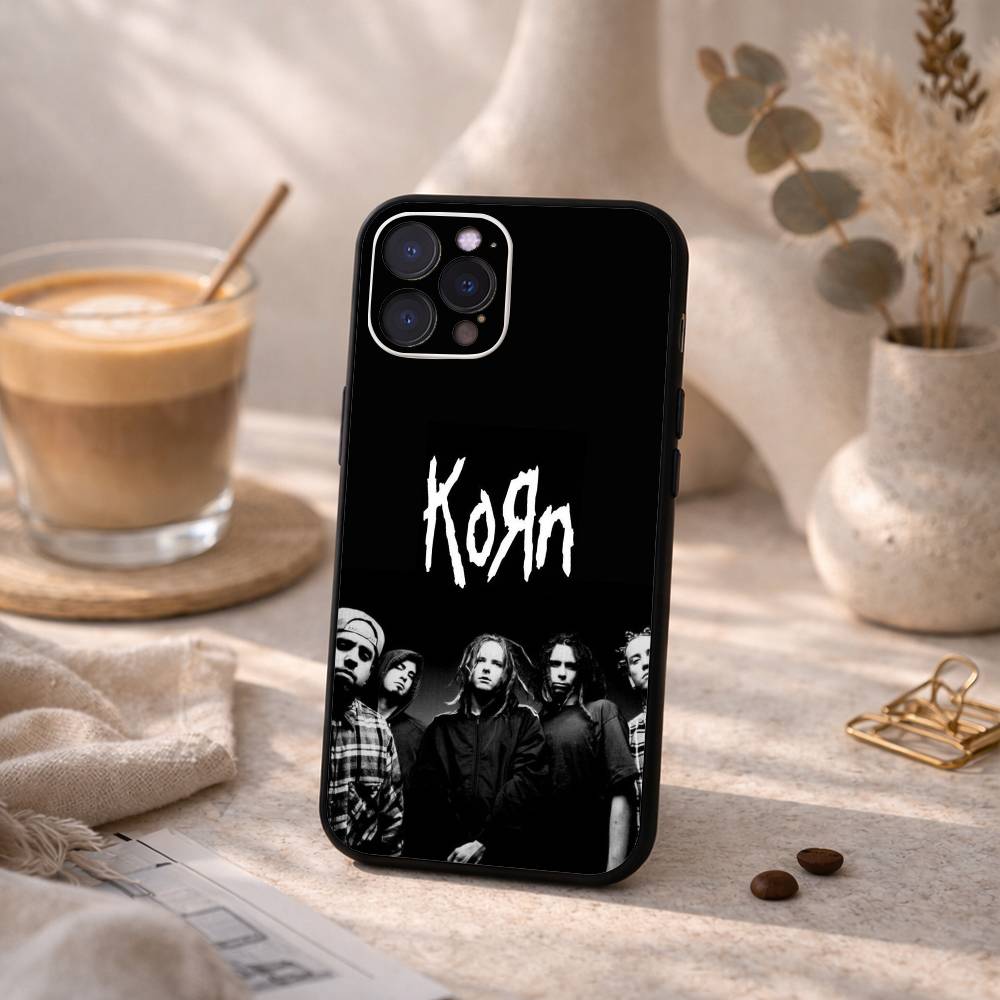 Band K-Korn Phone Case For iPhone17 16 15 14 13 12 11 Pro Max Plus,5G Soft Black Case