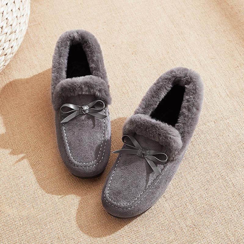 Женская зимняя обувь Пушистая хлопковая обувь Теплая плоская обувь для женщин Повседневные мокасины Слипоны Мягкая обувь Мокасины Zapato De Mujer