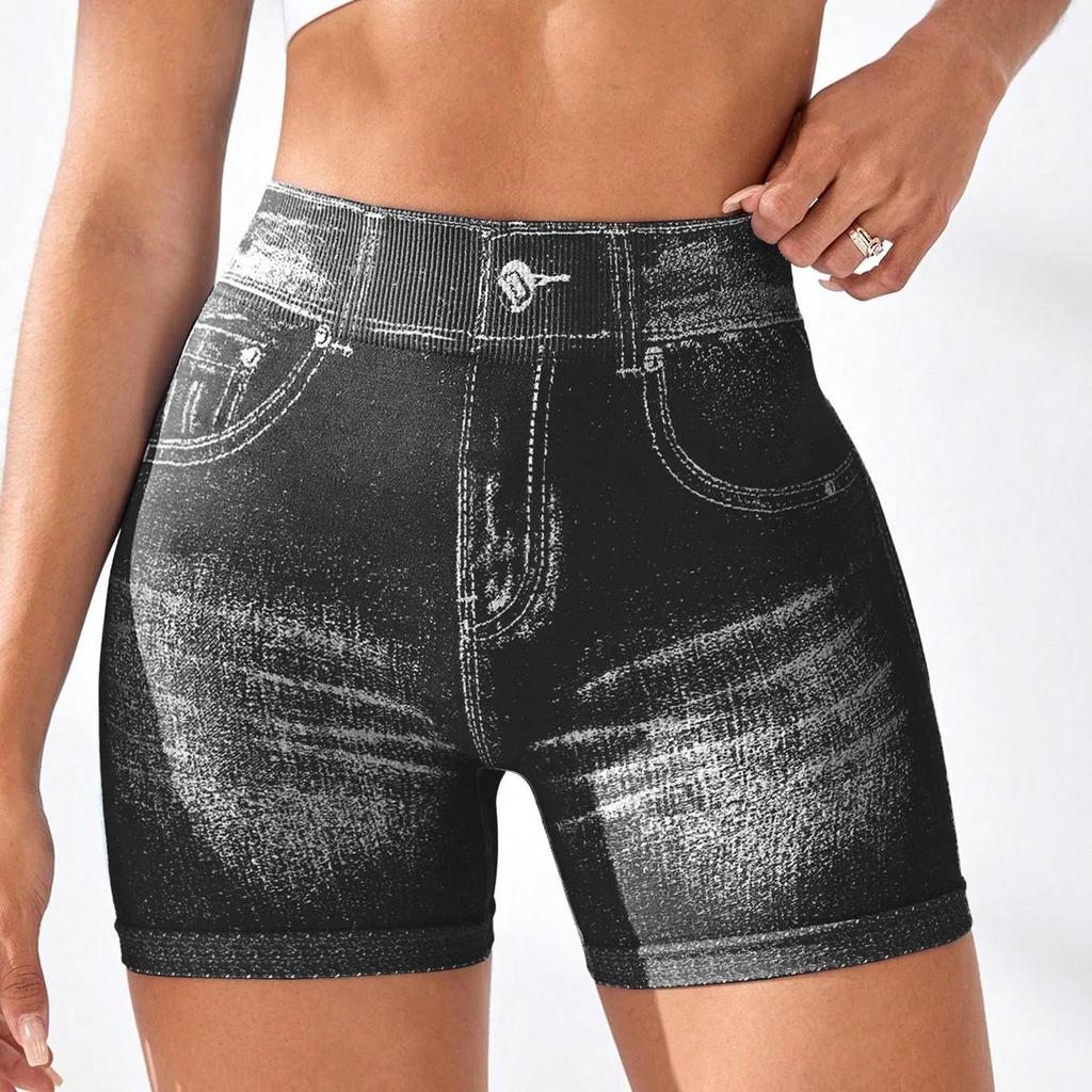 Sexy Imitation Denim Seamless Yoga Shorts for Women Running Sports Leggings Female Ruched Skinny Gym Fitness Short Pants