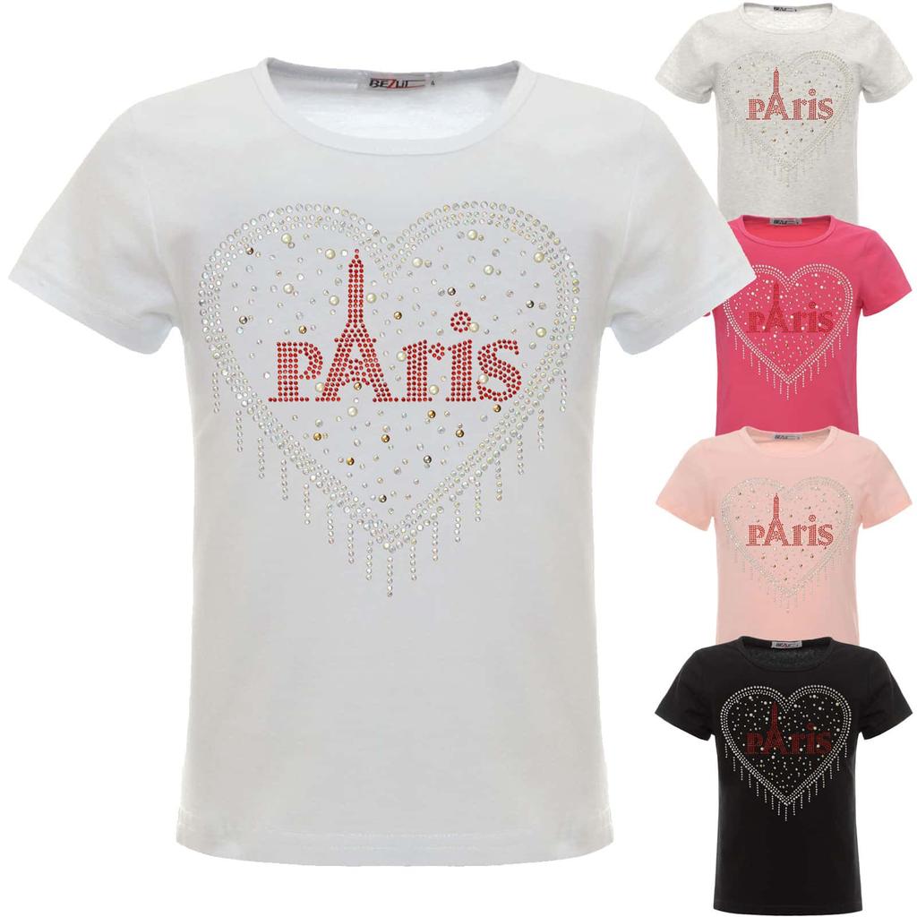 Girls Summer Shirt with Rhinestones In a Heart Motif