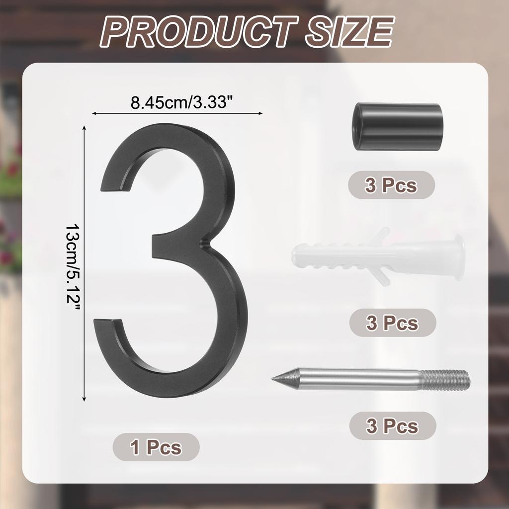 0-9 Floating House Numbers Solid Aluminum Modern Address Number for Outside with Nails Kit for Home Street Office Sign Black 5"