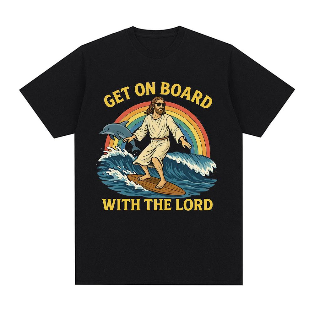 Boarding The Lord Funny Jesus Meme Tshirt Summer Mens Womens Casual Cotton Fashion Oversized Pure Cotton Tshirt Men Tshirt